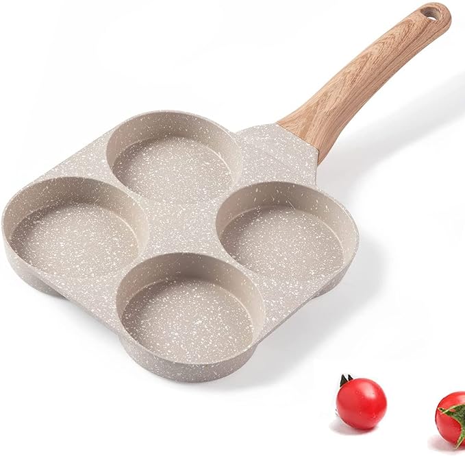 Four-Cup Fried Egg Pan, Medical Stone Non-Stick Frying Pan for Breakfast,Divided Egg Omelet Pans Suitable for Gas Stove and Induction Cooker (3-inch eggs)