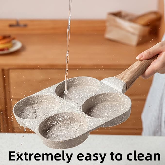 Four-Cup Fried Egg Pan, Medical Stone Non-Stick Frying Pan for Breakfast,Divided Egg Omelet Pans Suitable for Gas Stove and Induction Cooker (3-inch eggs)