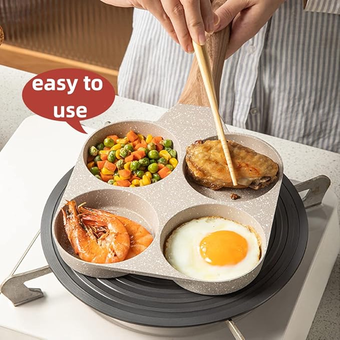 Four-Cup Fried Egg Pan, Medical Stone Non-Stick Frying Pan for Breakfast,Divided Egg Omelet Pans Suitable for Gas Stove and Induction Cooker (3-inch eggs)